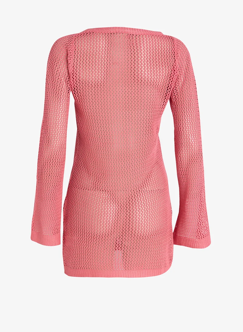 جينجر Ringer Detail Crochet Mini Dress